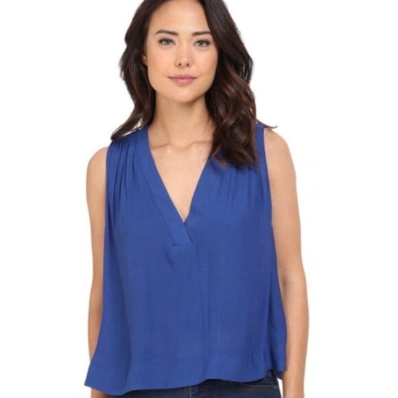 Free People Royal Blue‎ Darcy V-Neck Sleeveless Top Bohemian Swing Relax Boho XS - Picture 14 of 14